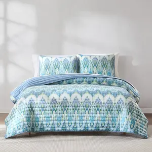 Lush Decor Ikat Drops Quilt Set - 3-Piece Full/Queen Size with 1 Quilt & 2 Shams, OEKO-TEX Certified, Microfiber & Polyester, Machine Washable