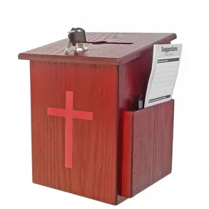 Wood Church Collection Fundraising Box Donation Charity Red Cross Sticker Flexible Application Christian Church Tithes & Offering Prayer 7.5"W x 7.5"H x 9-7/8" D Wallmount 1040S+16053-NF