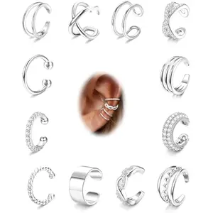 12Pcs Ear Cuff Earrings for Women Non Piercing 14K Gold Plated Ear Cuffs Non Pierced Clip on Cartilage Earring Adjustable Fake Earrings