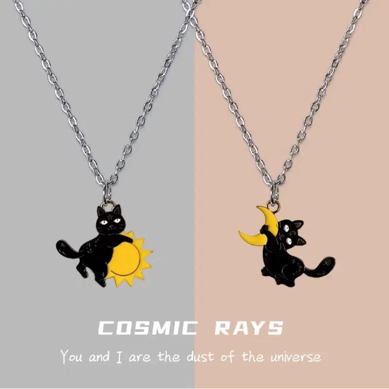 Cat, Sun, and Moon Pendant Necklace. Lively Temperament Fashion Party Accessories Holiday Gift