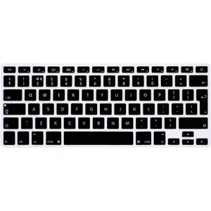 English Silicone Keyboard Cover Skin for MacBook Air 13,for MacBook Pro 13/15/17 (with or w/Out Retina Display,2015 or Older Version),for iMac Older EU Layout Keyboard Protector-BlackGift