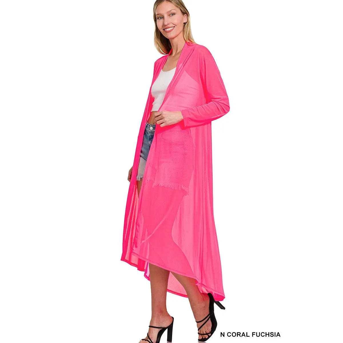 Zenana Mesh Open Front Cardigan