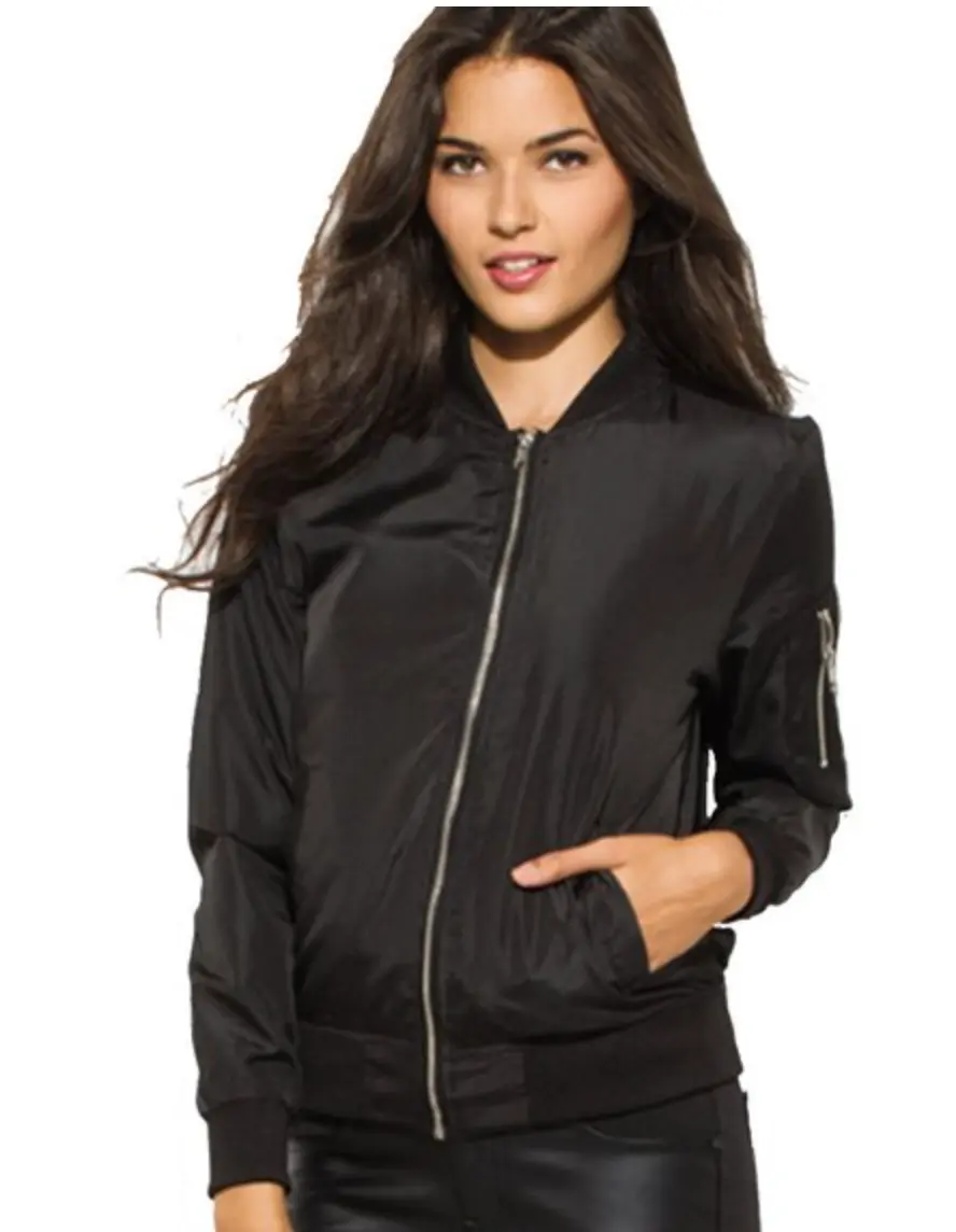 Women's Black Bomber Jacket - Casual, Comfortable and Basic - Womenswear