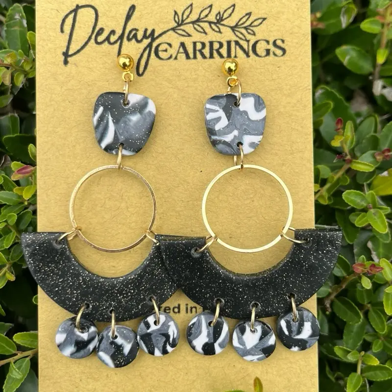 Marbeled Statement Hoop Earrings - Super Lightweight Hook Earrings, Unique Polymer Clay Design, Waterproof & Durable, Perfect Gift