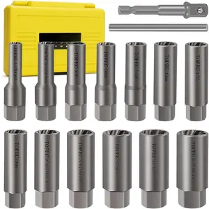15PCS Deep Bolt Extractor Kit, 6mm-19mm Nut Extractor Socket Set, 3/8" Drive Rounded Bolt Remover, Spark Plug Extractor Tool for Broken, Stripped, Damaged, Rusted Stud and Bolt Nuts