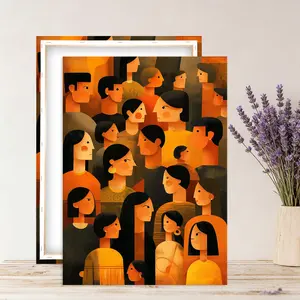 Spanish-style community canvas art, wooden framed wall decorations, warm Latin folk illustrations, posters showcasing people and unity, suitable for living rooms, bedrooms, offices and other places.