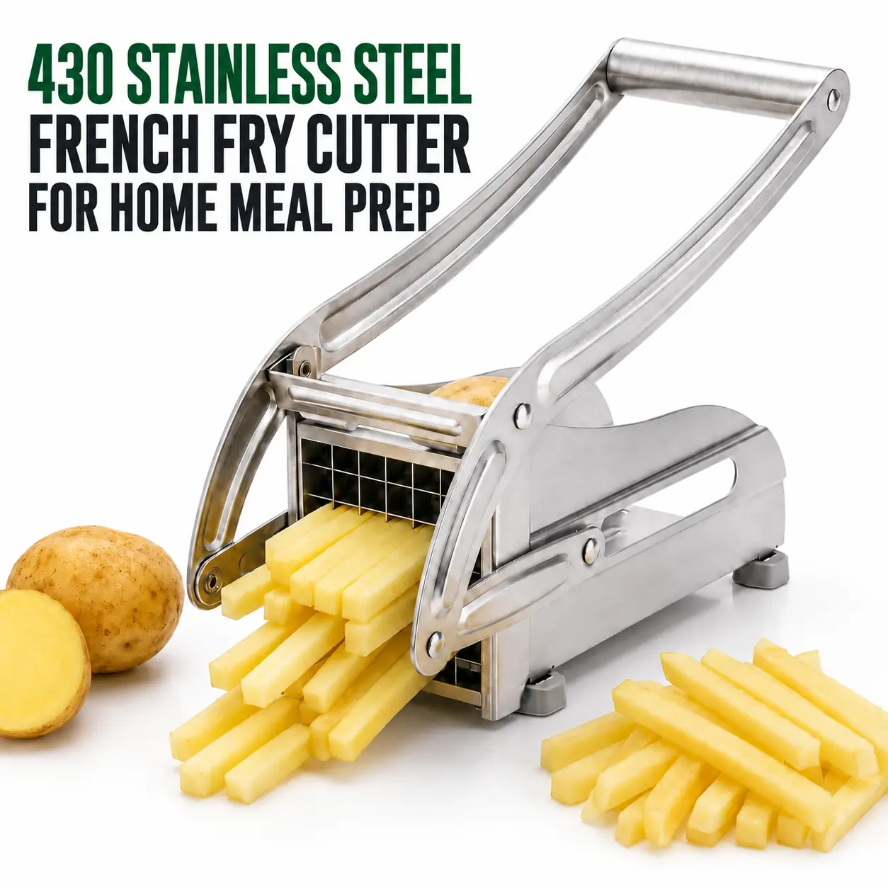 MIUVA 430 Stainless Steel Handheld Multi-Slicer Potato Chipper - Single Unit Cutter, Sturdy Compact, Durable Square Blade, Rustproof Kitchen Utensil for Controlled Cut, Easy Clean & Store Home Prep Slicing Gadget
