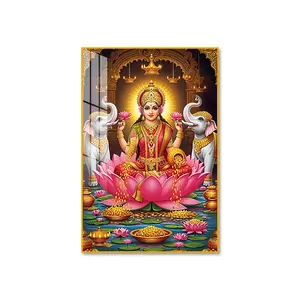 Crystal Porcelain Durga & Laxmi maa  Wall Art Painting with rose Golden Aluminum Frame Spiritual Home & Office Decor 24x36 inches