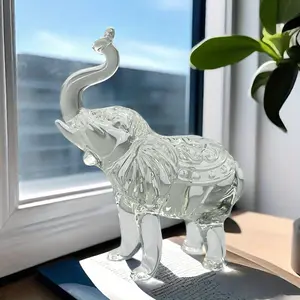 1 Piece Crystal Clear Elephant Ornament, Crystal Statue for Bookshelf, Family Living Room, Office Cabinet Decoration