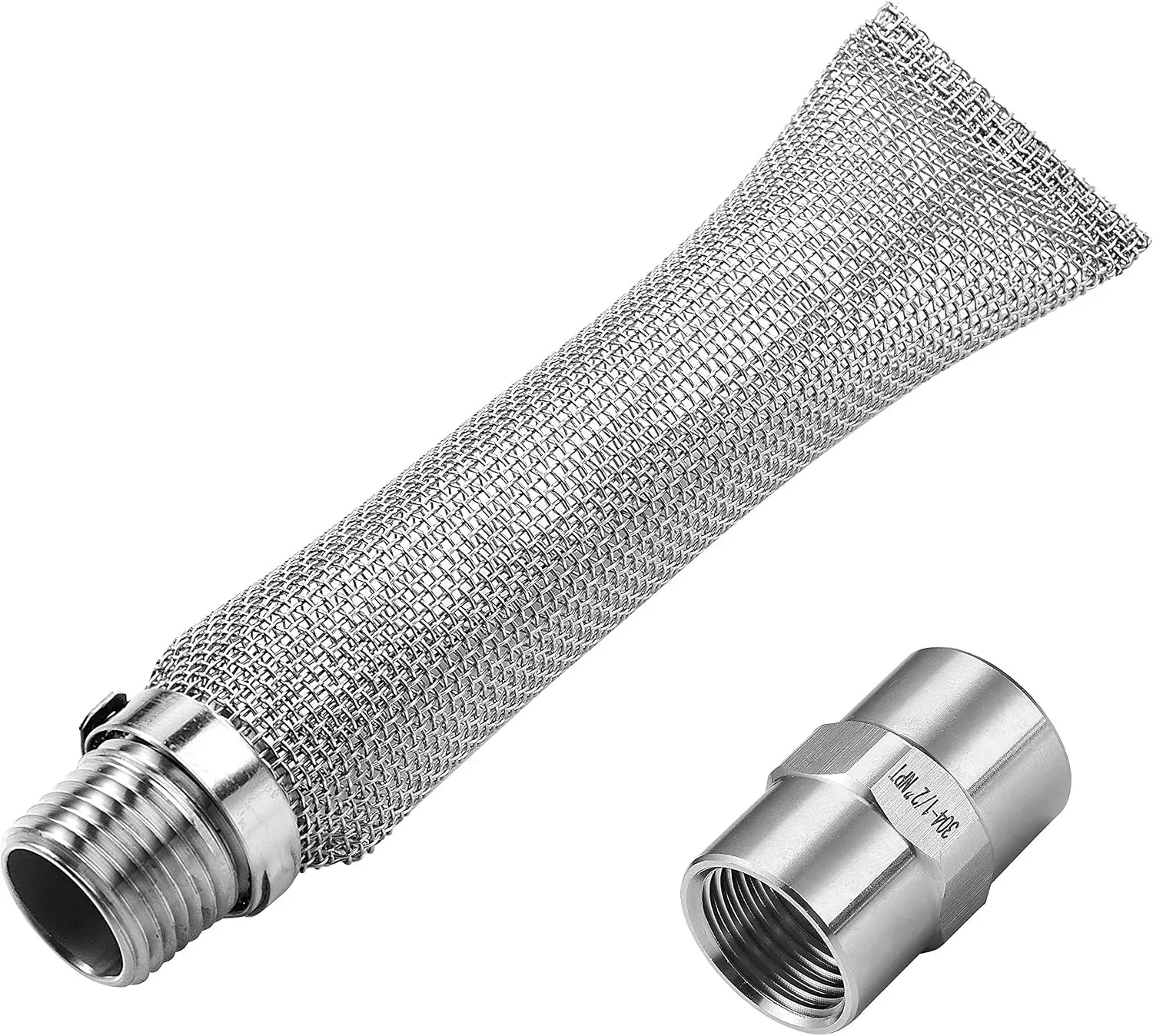 6-inch Boil Screen 1/2" NPT with 1/2"x1/2" Female NPT Pipe Fitting Reusable 304 Stainless Steel Beer Filter Tube for Home Brewing and Wine Making
