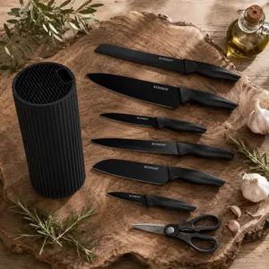 Knife Set, 8-Piece Kitchen Knife Set for Chef, Sharp Knife Set with Universal Knife Block, Anti-Rust Kitchen Knife set, Ergonomical Design (Black) summerwins