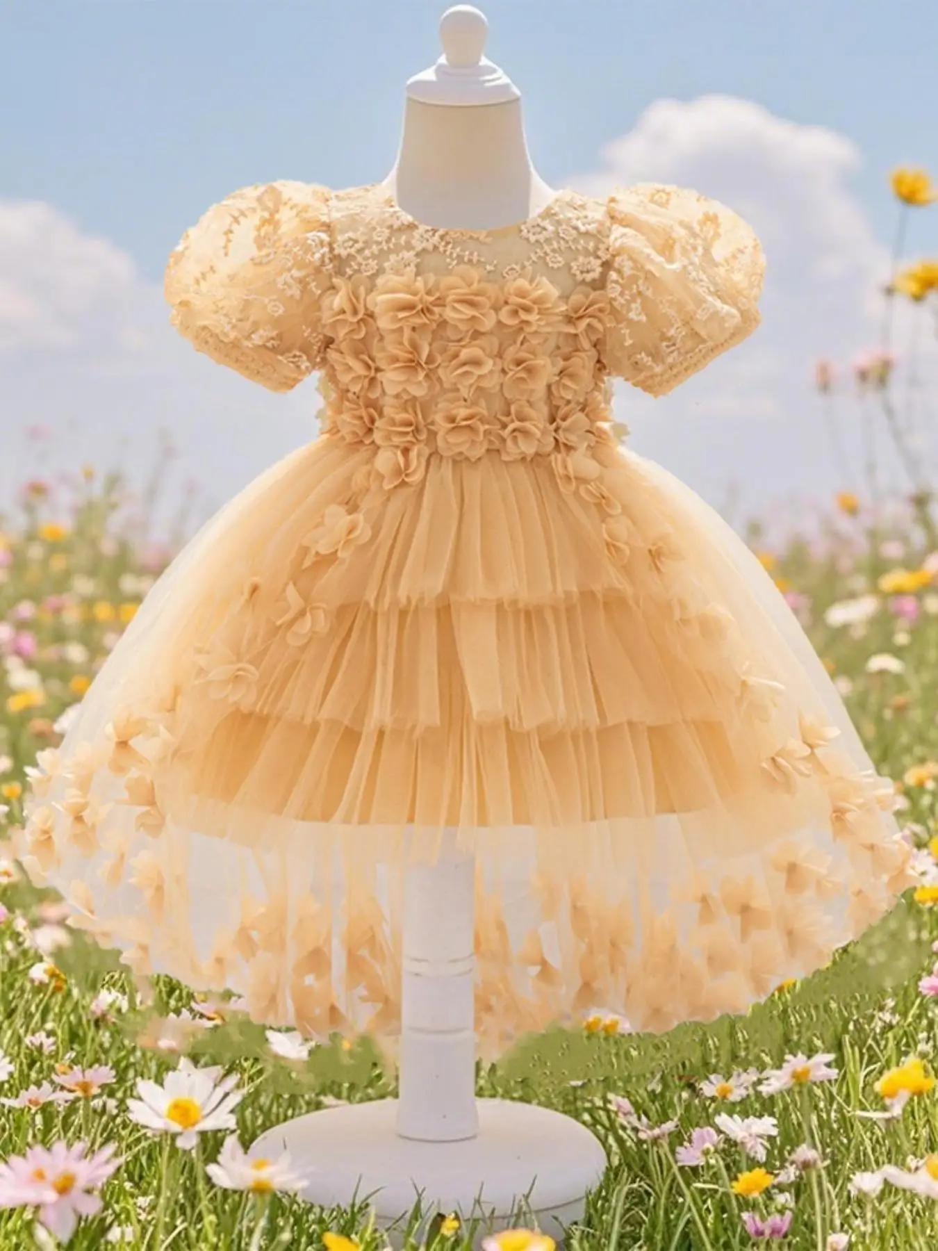 Toddler Girl's Colorblock Flower Embroidery Tulle Dress, Elegant Romantic Sleeveless A Line Dress for Party Wedding Guest, Kids Clothes for All Season