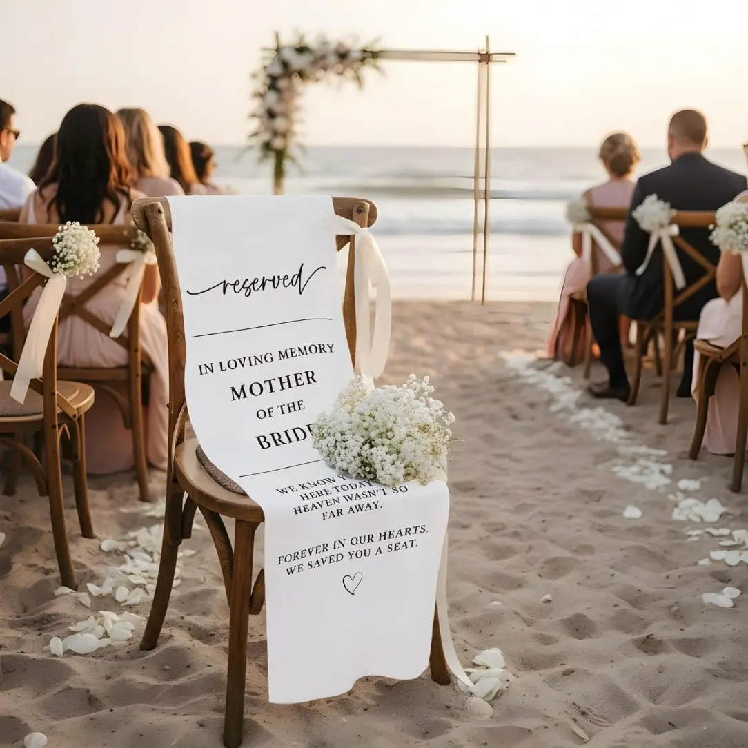 1 piece, 50*15 inches, white reserved wedding chair sign, commemorating someone - wedding chair sign, reserved seat for someone in heaven, wedding reserved seat sign, Customized Decoration, Signage
