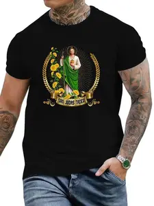Saint Jude Tadeo Comfortable Fashion Casual Wear, Unisex Mexican Design Guardian, Long Sleeve H-Type Fit, Summer Moderate Fabric