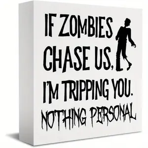 Christmas Halloween Decoration，Cute Halloween Desk Decor, Halloween Decorations Indoor Signs Zombies Decor, If Zombies Chase Us Sign Home Office Desk Shelf Cubicle 5 x 5 inch