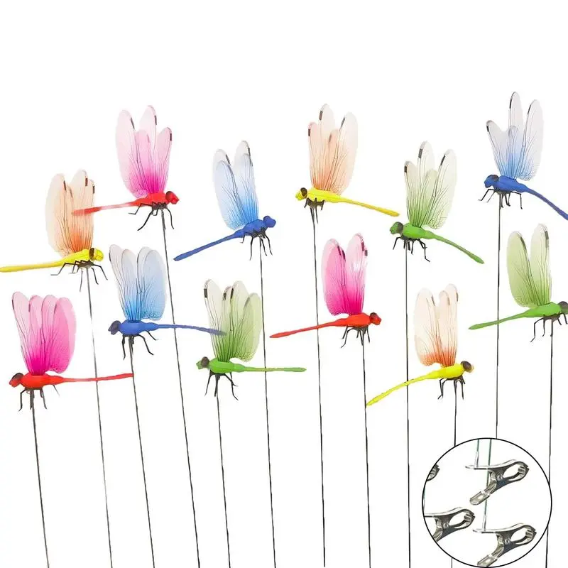 clearance sale!! 12/24 Counts Outdoor Fake Dragonfly Rod Clip, Garden MetalDragonfly Clip.Natural Organic Concept, 3D Dragonfly GardenDecoration, Garden Bird and Fly Interfere Devices for Indoorand Outdoor Garden,Creative Home Accessories DecorativeDesign