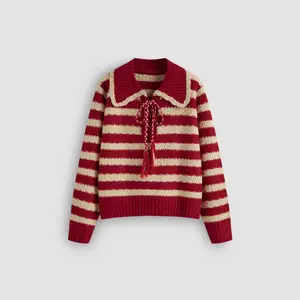 Cider [size 2-10] Knit Collar Striped Knotted Oversized Sweater
