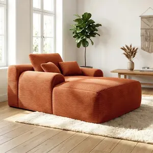 Convertible Chaise Lounge Sleeper Sofa Bed Armchair, Orange Corduroy