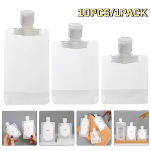 10Pcs Travel Bottles Empty Squeeze Bag 30ml/50ml/100ml Refillable Lotion Dispenser Bag Shampoo Toiletries Liquid Cosmetic Container Storage Pouch Travel Containers