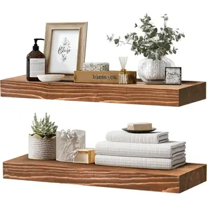 24x8x1.6 inch Floating Shelves Set of 2 – Solid Wood Rustic Brown Wall Mounted Shelf for Kitchen, Bathroom, Living Room