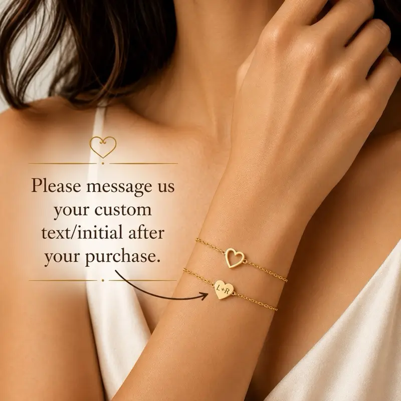 Minimalist Gold Couple Bracelets – Personalized Heart Charm Jewelry