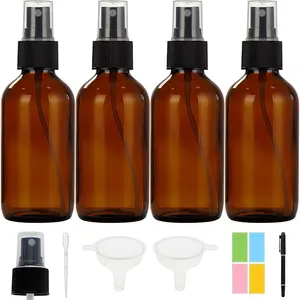 Dark  Glass  Bottles 4 oz, Small Glass  Bottles for Essential Oils, Fine Mist for , Hair, , Travel, Perfumes, Cleaning Solutions - 4 Pack