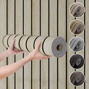 A Roll of 3D Grooved Wood-Grain Wall Panels, Self-Adhesive, Waterproof, Sound-Insulating Wallpaper with Textured Matte Wood Surface, Easy to Clean, Easy Installation, Removable, Perfect for Living Rooms, Bedrooms, Dining Rooms & Ceiling Décor