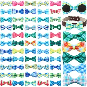 Silkfly 60 Pcs Summer Plaid Dog Collar Bow Ties Bulk Dog Bowtie Holiday Pet Accessories Puppy Bows Detachable Collar Charms for Small Medium Large Pets Cat Grooming Supplies Costume