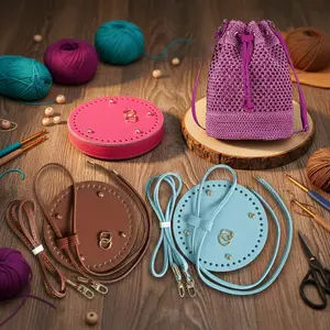 DIY 3-Piece Handmade Woven Dumpling Bag Kit with Adjustable Shoulder Strap, Zipper PU Faux Leather Base, Straw Woven Handbag Accessories, Crochet DIY Craft Kit
