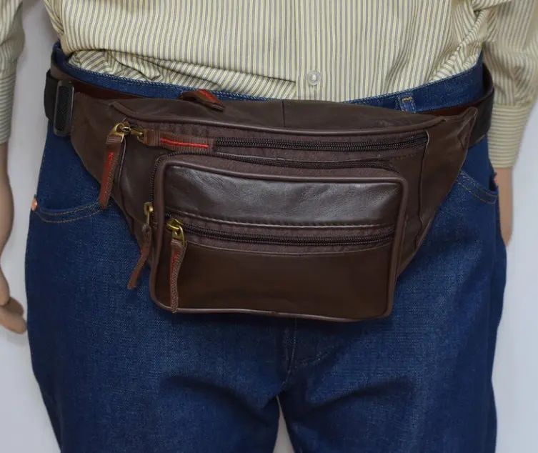 Fanny Pack, Crossbody Bag, Travel Waist Bag, Leather Man Bum Bag, Hip Bag, Water Resistant Fanny Pack, Fanny Pack with Water Bottle Holder