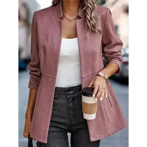 Women's Herringbone Front Blazer - Business Casual Long Sleeve Work Jacket with Full Lining and Thickened Shoulders(Sheets)