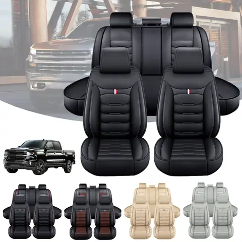 Fits For Chevrolet Silverado GMC 1500 2500HD 3500HD Car 5 Seat Covers Full Set PU Leather Front Rear Cushion Protector Pad Open Side Mat - For Mother Father Lover Friend Christmas Valentine Gift
