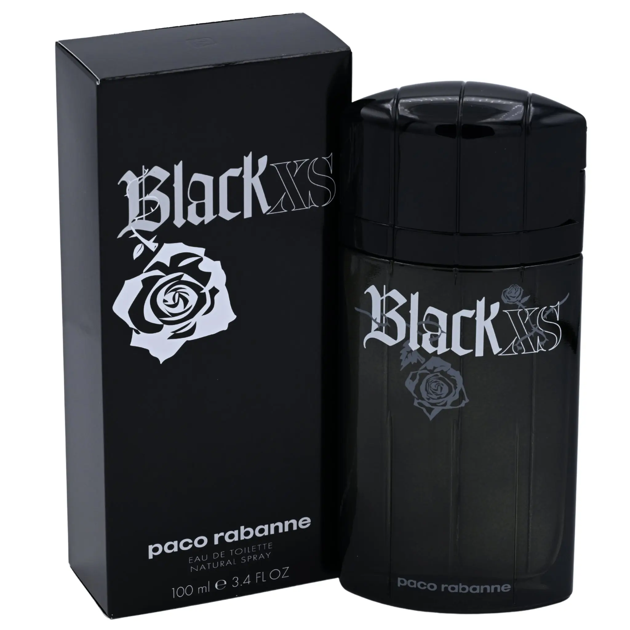 Paco Rabanne BLACK XS Men's Eau de Toilette - 3.4 fl oz Spray-On Packaged Boxed Fragrance, Minty Opening, Juniper Berry Notes, Evening Wear, New in Box, Bottle-Shaped Scent, Bottle-Shaped Men's Fragrance, Boxed Men's Fragrance