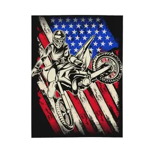 Motocross American Flag Flannel Blanket Comfortable Soft for Bedroom Sofa Great Gift for All Seasons 50"x40" Inch