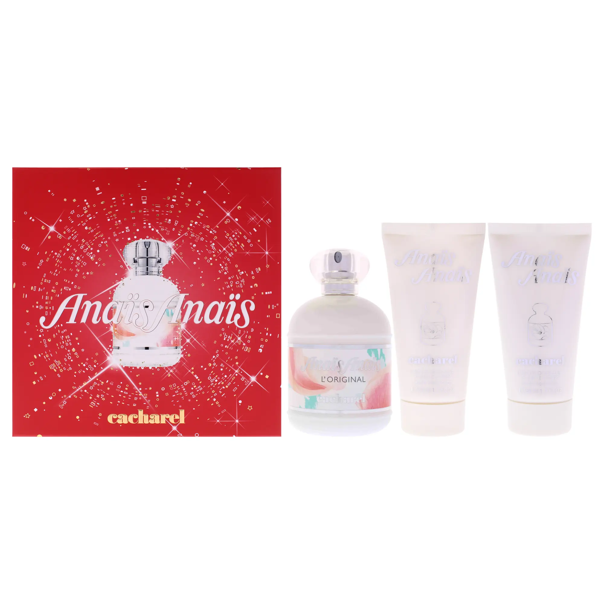 Anais Anais by Cacharel Women's Perfume Set Unisex Fragrance - 3-Pc Multi-Pack Body Care Products, 3.4oz EDT Spray, 2x1.7oz Moisturizing Body Lotion, Mini Travel Unisex Fragrance