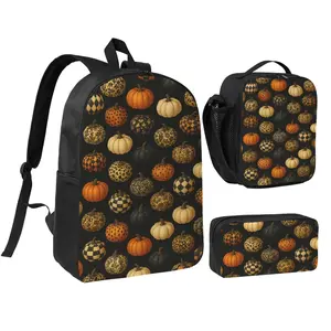 Halloween Pumpkin Backpack Set 3pc ,Backpack with Lunch Bag and Bag 17 Inch