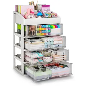 Desk Organizer with 4 Drawer Storage, Desktop Drawers Organizer For Office/School Supplies, Plastic Stationery Makeup Organizer, Desk Storage Box Organizer For Office, School, Bathroom