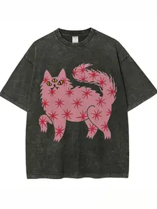 Washed, Star and Cat Print, High-quality Batik Vintage Fashion Brand, Unisex, Popular Daily Wear, Holiday Gift, Perfect Present