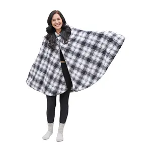 Catalonia Women's Poncho Cape, Sherpa Cloak Coat, Snuggy Hooded Wearable Blanket, Gift Idea for Mom and Teen Girls