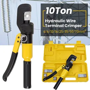 10 Tons Hydraulic Crimping Tool Battery Cable Lug Terminal Crimper with Dies, 12 AWG to 2/0 AWG Wire Crimping Tool