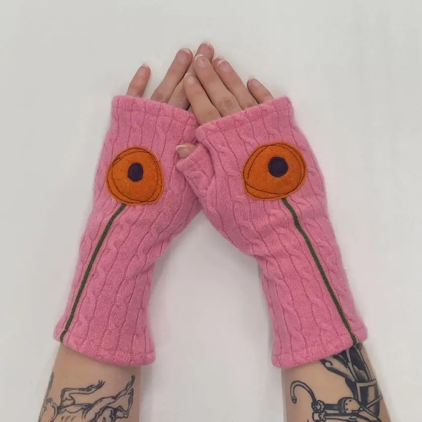 {Sardine Clothing Co.} Fingerless Cashmere Gloves :: Poppy :: Orange on Pink
