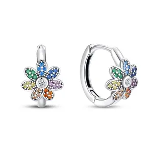 925 sterling silver cute flower earrings, rainbow flowers, beautiful and fashionable, set with seven color zircon stones, christmas gift everyday jewelry