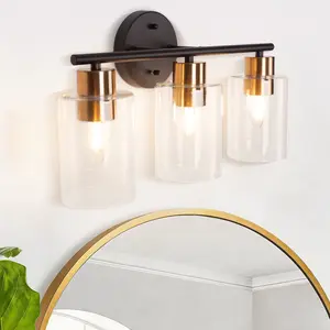 Bathroom Light Fixtures, Black and Gold Bathroom Wall Lights, Modern Vanity Light with Clear Glass Shade, Bathroom Wall Lamp for Mirror Kitchen Bedroom Hallway Cabinet