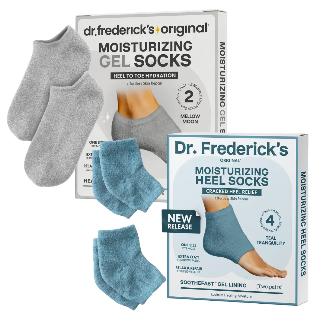 Foot Reset Duo - Spa Colors - Mellow Moon + Teal Tranquility - Fuzzy Heel Socks + Full Gel Socks - Healing Foot Care