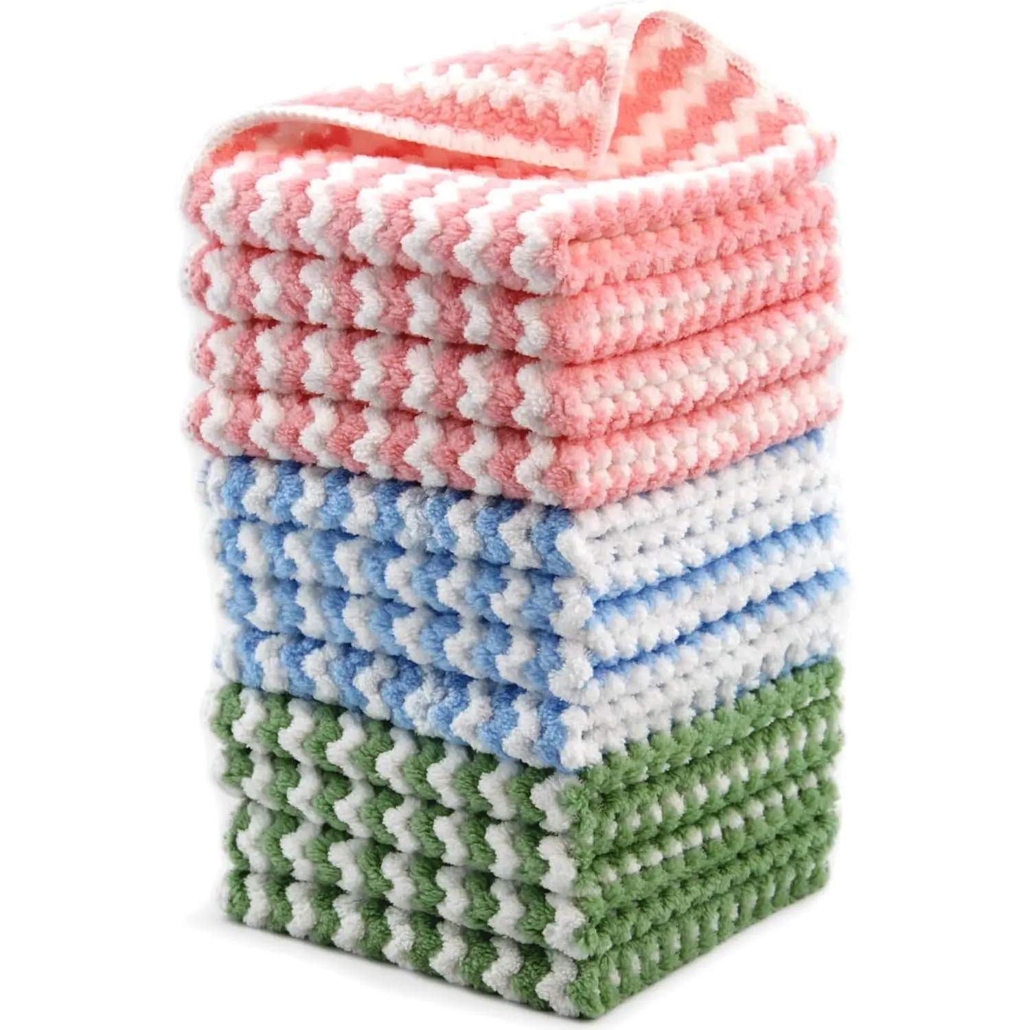 Mix Color 10-Set Microfiber Kitchen Cleaning Cloths, Absorbent Lint-Free Reusable Rags, Multi-Purpose Wavy Towels for Dishes, Kitchen Household Cleaning