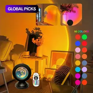 16-Color RGB Remote-Controlled Sunset Atmosphere Lamp, Aurora Projector Lamp, Single-Color Sunset Projection LED Light, Romantic Decor for Bedroom & Living Room, Adjustable RGB Lighting, Christmas Gift Idea #GLOBAL PICKS