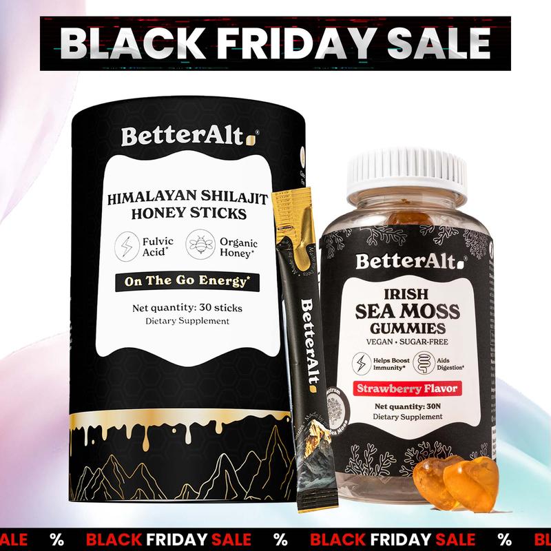 BetterAlt Honey-Sea Metabolism Support | Himalayan GOLD+ Shilajit Honey Sticks & Irish Sea Moss Gummies | 1-Month Pack Healthcare Supplement