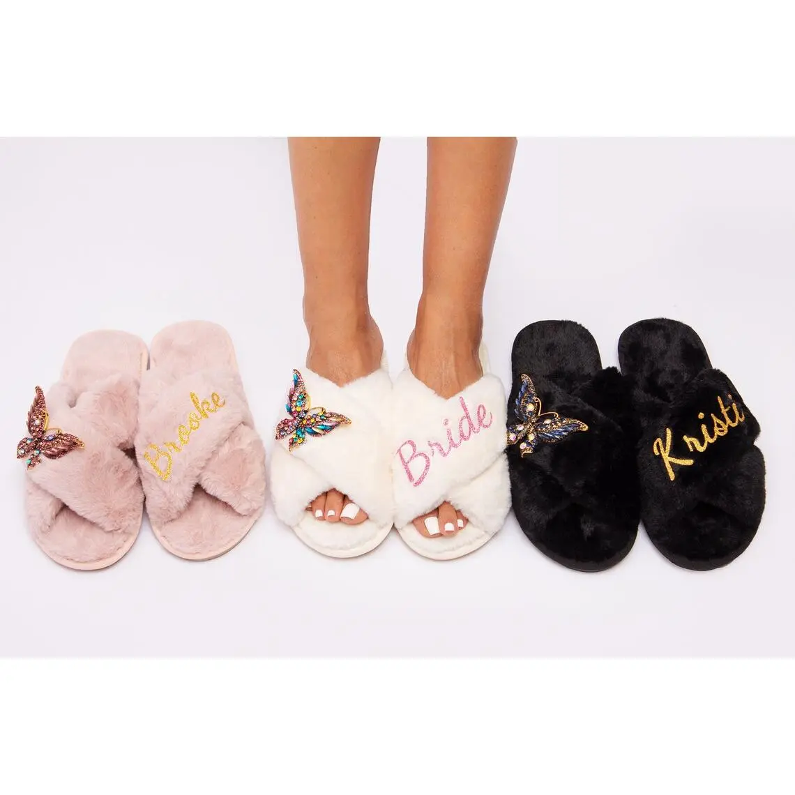Custom Butterfly Fluffy Cross Slippers