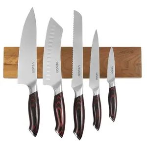 VEVOR Kitchen Knife Set, 6 Piece High Carbon Stainless Steel Sharp Knife Set, Professional Kitchen Cutlery with Ergonomic Crack-Resistant Handle, and Walnut Finish Powerful Magnetic Knives Holder, Block