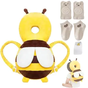 P-AD013   Baby Head Protector Backpack, Toddler Baby Head Protection Backpack with Baby Knee Pads Alarm Function for Walking & Crawling, Soft, Breathable and Wearing Safety Baby Head Protector - Yellow Bee